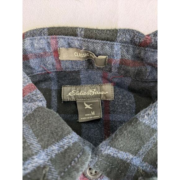 Mens Eddie Bauer Classic Fit Long Sleeve Plaid Button Down Shirt Size M Blue - Picture 6 of 9